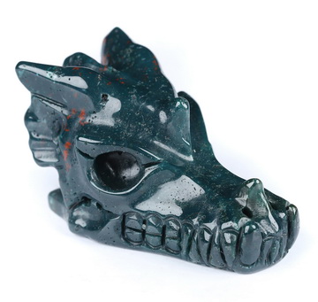 2.1" Bloodstone Hand Carved Crystal Dragon Skull Sculpture, Crystal Healing