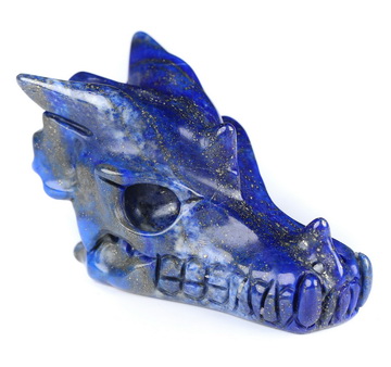 Gemstone 2.0" Lapis Lazuli Hand Carved Crystal Dragon Skull Sculpture, Crystal Healing