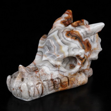 Gemstone 2.1" Red Crazy Lace Agate Hand Carved Crystal Dragon Skull Sculpture, Crystal Healing