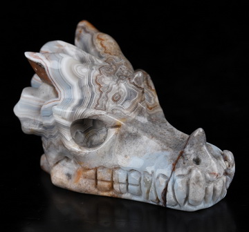 Gemstone 2.0" Red Crazy Lace Agate Hand Carved Crystal Dragon Skull Sculpture, Crystal Healing