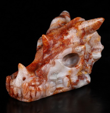 Gemstone 2.0" Red Crazy Lace Agate Hand Carved Crystal Dragon Skull Sculpture, Crystal Healing