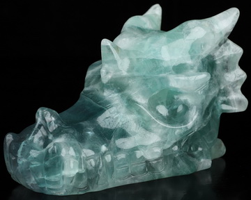 4.9" Fluorite Hand Carved Crystal Dragon Skull Sculpture, Crystal Healing