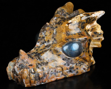 3.6" Brown Ocean Agate Hand Carved Crystal Dragon Skull with Labradorite Eyes Sculpture, Crystal Healing