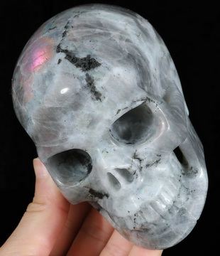 5.1" Labradorite Hand Carved Crystal Skull, Realistic, Crystal Healing