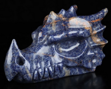 5.1" Sodalite Hand Carved Crystal Dragon Head Skull Sculpture, Crystal Healing