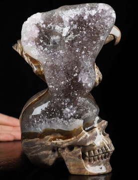 6.9" Dinosaur Egg Agate Hand Carved Crystal Skull and Eagle Fine Art Sculpture, Crystal Healing