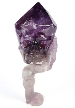 6.0" Amethyst Hand Carved Crystal Skull & Skeletal Hand Sculpture, Crystal Healing