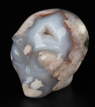 Gemstone 2.0" Sakura Agate Star Being Female Alien Crystal Skull Companion, Hand Carved Gemstone Fine Art Sculpture, Reiki Healing Stone Statue