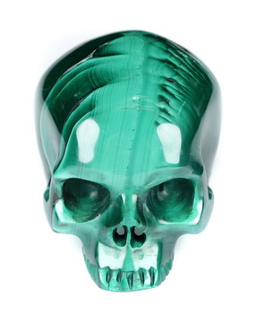 Gemstone 1.9" Malachite Hand Carved Crystal Skull, Realistic, Crystal Healing