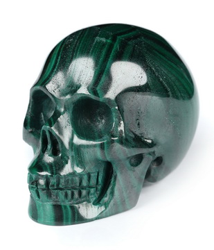 Gemstone 1.7" Malachite Hand Carved Crystal Skull, Realistic, Crystal Healing