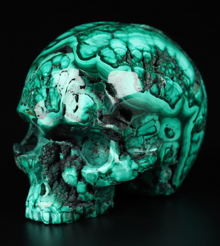Gemstone 1.8" Malachite Hand Carved Crystal Skull, Realistic, Crystal Healing