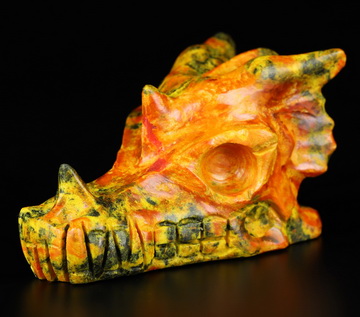 2.0" Realgar Hand Carved Crystal Dragon Skull Sculpture, Crystal Healing
