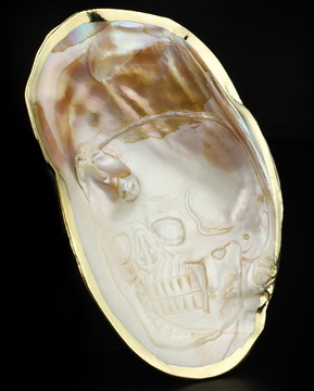 5.8" Shell Hand Carved Crystal Skull Fine Art Sculpture, Crystal Healing