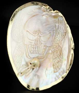 5.5" Shell Hand Carved Crystal Skull Fine Art Sculpture, Crystal Healing