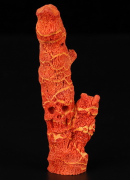 3.5" Red Coral Hand Carved Crystal Skull Fine Art Sculpture, Crystal Healing