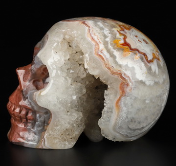 Gemstone 2.0" Red Crazy Lace Agate Geode Hand Carved Crystal Skull, Realistic, Crystal Healing