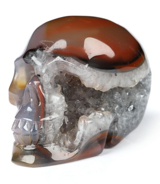 2.0" Black Zebra Agate Geode Hand Carved Crystal Skull, Realistic, Crystal Healing
