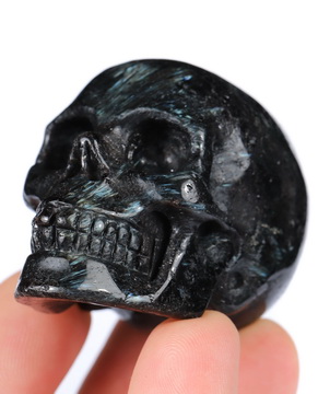 2.0" Russian Arfvedsonite Hand Carved Crystal Skull, Realistic, Crystal Healing