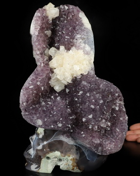10.3" Agate Amethyst Geode Hand Carved Crystal Skull and Alien Fine Art Sculpture, Crystal Healing