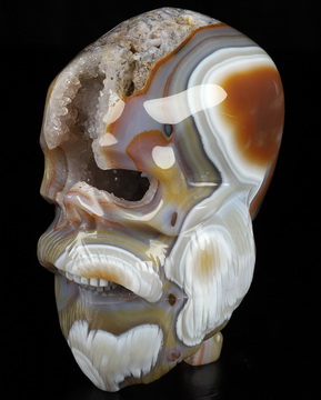 4.1" Premium Brazilian Agate Geode Hand Carved Crystal Skull Fine Art Sculpture, Crystal Healing