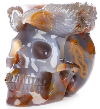 5.0" Premium Brazilian Agate Hand Carved Crystal Skull and Eagle Sculpture, Crystal Healing