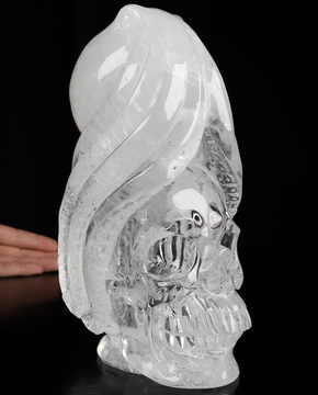 7.5" Quartz Rock Crystal Hand Carved Nautiloid Cthulhu Crystal Skull Sculpture, Crystal Healing