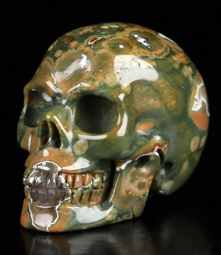 2.0" Rainforest Jasper Hand Carved Crystal Skull, Realistic, Crystal Healing