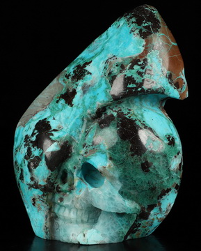 Gemstone 4.5" American Chrysocolla Hand Carved Crystal Skull Fine Art Sculpture, Crystal Healing