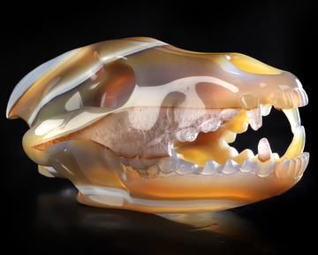 6.1" Premium Brazilian Agate Hand Carved Wolf Crystal Skull Sculpture, Crystal Healing