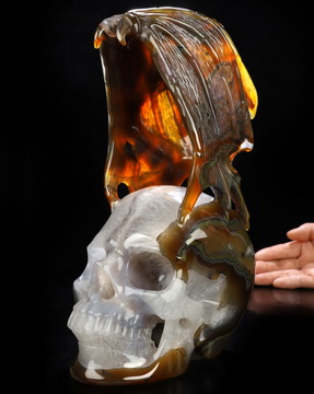 9.1" Premium Brazilian Agate Hand Carved Crystal Skull and Wings Sculpture, Crystal Healing