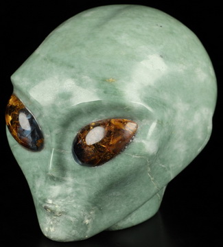 3.5" New Jade Star Being Female Alien Crystal Skull Companion with Pietersite Eyes, Hand Carved Gemstone Fine Art Sculpture, Reiki Healing Stone Statue