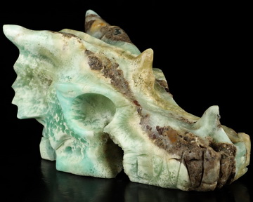 5.1" Blue Aragonite Hand Carved Crystal Dragon Skull Sculpture, Crystal Healing