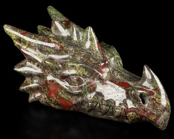 6.3" Dragon Blood Jasper Hand Carved Crystal Dragon Head Skull Sculpture, Crystal Healing