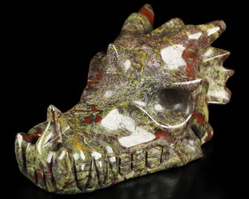 5.0" Dragon Blood Jasper Hand Carved Crystal Dragon Skull Sculpture, Crystal Healing