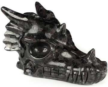 5.3" Gabbro Hand Carved Crystal Dragon Skull Sculpture, Crystal Healing