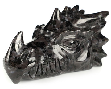 5.7" Gabbro Hand Carved Crystal Dragon Head Skull Sculpture, Crystal Healing