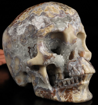 Super Realistic! Lifesized 7.0" Blue Sakura Agate Geode Hand Carved Crystal Skull, Crystal Healing