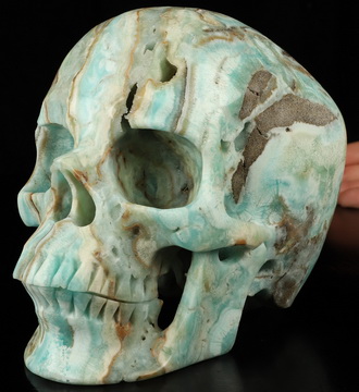 Super Realistic! Lifesized 6.9" Blue Aragonite Hand Carved Crystal Skull, Crystal Healing