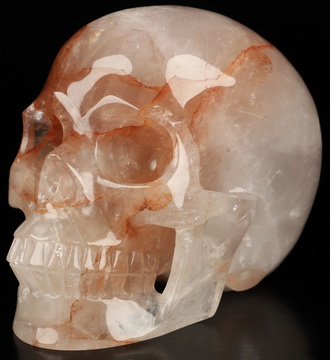 5.0" Fire Quartz Hand Carved Crystal Skull, Realistic, Crystal Healing