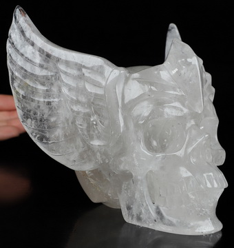 5.7" Quartz Rock Crystal Hand Carved Guardian Crystal Skull Sculpture, Crystal Healing