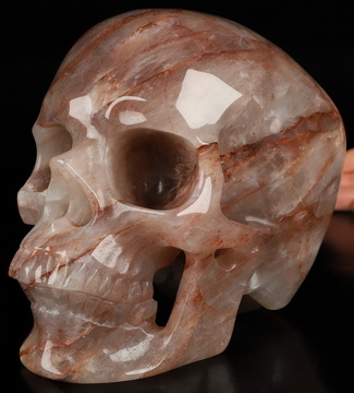 Super Realistic! Lifesized 6.9" Fire Quartz Hand Carved Crystal Skull, Crystal Healing