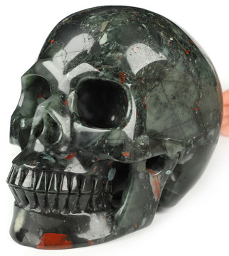 Lifesized 6.7" African Bloodstone Hand Carved Crystal Skull, Realistic, Crystal Healing
