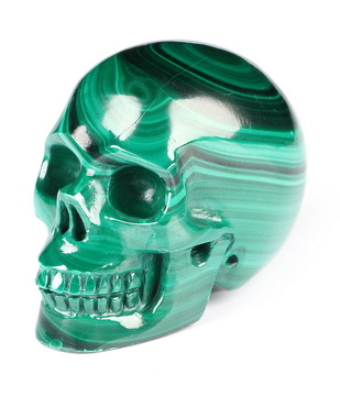 Gemstone 1.8" Malachite Hand Carved Crystal Skull, Realistic, Crystal Healing