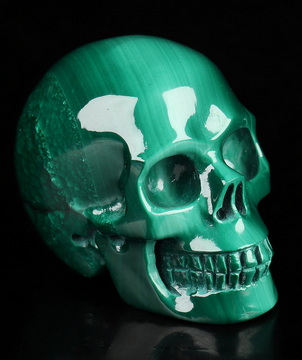 Gemstone 1.3" Malachite Hand Carved Crystal Skull, Realistic, Crystal Healing