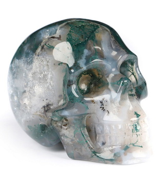 1.3" Green Moss Agate Hand Carved Crystal Skull, Realistic, Crystal Healing