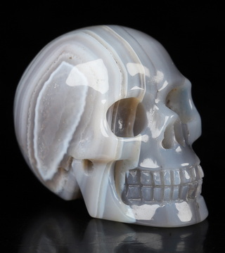 1.1" Gray & White Agate Hand Carved Crystal Skull, Realistic, Crystal Healing