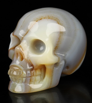 1.1" Gray & White Agate Hand Carved Crystal Skull, Realistic, Crystal Healing