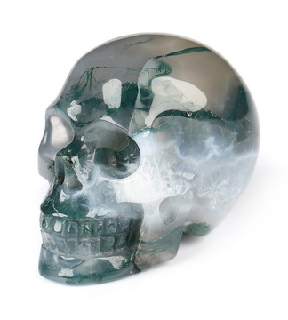 1.1" Green Moss Agate Hand Carved Crystal Skull, Realistic, Crystal Healing