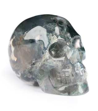 1.1" Green Moss Agate Hand Carved Crystal Skull, Realistic, Crystal Healing
