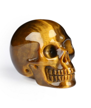 0.9" Gold Tiger's Eye Hand Carved Crystal Skull, Realistic, Crystal Healing